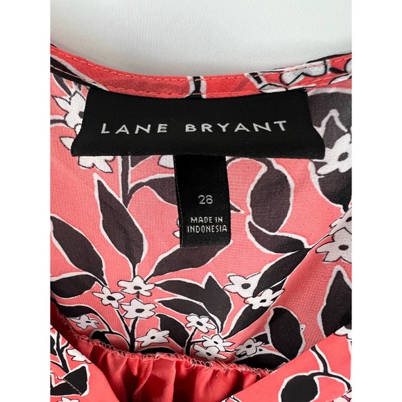 Lane Bryant Bold Floral Orange Brown V Neck Size 28 Lined Sheer Pullover EUC - Picture 2 of 6